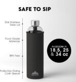 Mont-Clair Kristal Borosilicate Glass Water Bottle 18 oz with Neoprene Sleeve - Leak Proof + BPA Free - Hot & Cold Drinks - Ideal for Adult, Kids, Travel, Sports, Gym, Running - Gray - Image 3