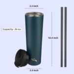 Konokyo 34 OZ Insulated Tumbler with Lid and 2 Straws Stainless Steel Water Bottle Vacuum Travel Mug Coffee Cup,Black - Image 3