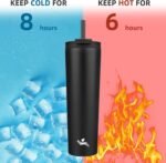 Konokyo 34 OZ Insulated Tumbler with Lid and 2 Straws Stainless Steel Water Bottle Vacuum Travel Mug Coffee Cup,Black - Image 4