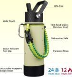 BJPKPK Insulated Water Bottle with Straw Lid, 22oz Thermal Flasks Water Bottles with 3 Lids, Paracord Handle & Non-slip Boot, BPA Free Leak Proof Stainless Steel Tumblers,Macaron Green - Image 3