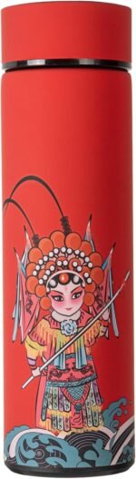 Insulated Coffee Tea Travel Thermos Mug Water Bottle with Removable Strainer and Temperature Featuring Chinese Opera Singer Design - 16.9 fl oz (Red) - Image 5