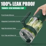 Tronco 40 oz Glass Tumbler with Straw and Lid, Leak-proof Flip Straw, Reusable Iced Coffee Cup with Handle, Glass Water Bottles Fits in Cup Holder, Lead-Free, BPA-Free - Image 4