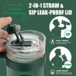 Tronco 40 oz Glass Tumbler with Straw and Lid, Leak-proof Flip Straw, Reusable Iced Coffee Cup with Handle, Glass Water Bottles Fits in Cup Holder, Lead-Free, BPA-Free - Image 5