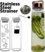 aecotea 32 oz Clear Glass Water Bottle | Cold Brew Fruit Infuser Water Bottle (Rose Gold Lid) - Image 5