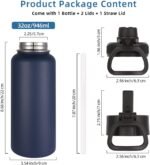 Volhoply 32oz Insulated Water Bottles Bulk 8 Pack with Straw Lid & Spout Lid,Stainless Steel Sports Water Bottle,Double Wall Vacuum Cups,Leakproof Wide Mouth Metal Flask for Hiking,Camping(Navy,8) - Image 4