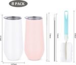 Lifecapido 8 Pack Insulated Stainless Steel Tumblers, 12oz Stemless Flutes, Insulated Champagne Glass for Wedding Party Bride Shower Gifts, 7 Pink 1 White - Image 7