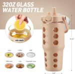 MUKOKO 32 oz Glass Tumbler with Straw,Glass Water Bottles with Time Marker,Iced Coffee Cup with Silicone Sleeve,Motivational Drinking Bottles,Leakproof-Amber - Image 4
