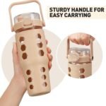 MUKOKO 32 oz Glass Tumbler with Straw,Glass Water Bottles with Time Marker,Iced Coffee Cup with Silicone Sleeve,Motivational Drinking Bottles,Leakproof-Amber - Image 5