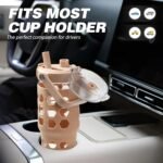 MUKOKO 32 oz Glass Tumbler with Straw,Glass Water Bottles with Time Marker,Iced Coffee Cup with Silicone Sleeve,Motivational Drinking Bottles,Leakproof-Amber - Image 6