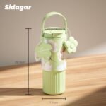 24 oz Insulated Tumbler for Women with Flip Straw and Handle, Stainless Steel Water Bottle Leak Proof Thermos Portable Iced Travel Coffee Mug, Floral Green - Image 3