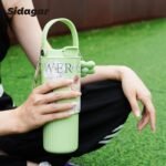 24 oz Insulated Tumbler for Women with Flip Straw and Handle, Stainless Steel Water Bottle Leak Proof Thermos Portable Iced Travel Coffee Mug, Floral Green - Image 5