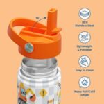 SANDJEST Kid Water Bottle 12oz with Straw Lid - 2-Pack Insulated Stainless Steel Water Bottles for Kids Girls - Travel Cup for School Sports, Construction & Dinosaur - Image 3