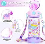 YOYTOO Kids Water Bottle with Straw/Lanyard for School Kids Girls Boys, 22oz BPA Free Child Drinking Water Bottle One-Click-Open Leak-Proof Locking Flip Lid for School Sport Travel - Image 3