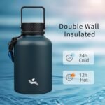 Konokyo Insulated Water Bottle with Straw,50 oz 3 Lids Water Jug with Carrying Bag,Paracord Handle,Double Wall Vacuum Stainless Steel Metal Flask,Navy Blue - Image 3