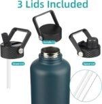 Konokyo Insulated Water Bottle with Straw,50 oz 3 Lids Water Jug with Carrying Bag,Paracord Handle,Double Wall Vacuum Stainless Steel Metal Flask,Navy Blue - Image 5