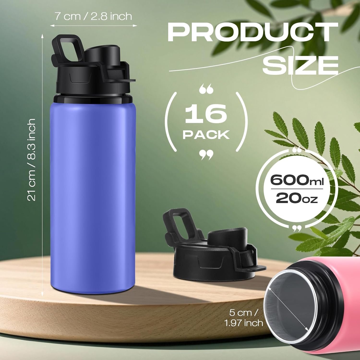 Sunnyray 16 Pcs Aluminum Water Bottle Bulk Reusable Sports Bottle with Snap Lids Multipack Vacuum Water Flask for Travel Camping, Picnics, Gym, Hiking, Cycling, Fishing(Macaron Color,20 oz) - Image 3