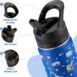 Kids Water Bottle,14oz Stainless Steel Insulated Water Tumbler Leak-Proof,School Water Mug,Small and Portable,Suitable for Boys and Girls to Use(Blue cartoon car) - Image 5