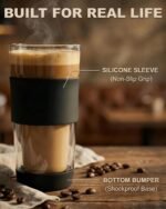 cicike 14oz Double Walled Glass Coffee Tumbler with Full Glass Lid & Silicone Sleeve - Non-Slip Insulated Travel Mug with Protective Bottom Bumper - 100% Plastic-Free - Image 4