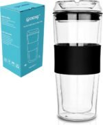 cicike 14oz Double Walled Glass Coffee Tumbler with Full Glass Lid & Silicone Sleeve - Non-Slip Insulated Travel Mug with Protective Bottom Bumper - 100% Plastic-Free - Image 6