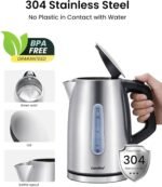 COMFEE' Stainless Steel Electric Kettle, Temperature Control with 6 Presets, 1-Hr Keep Warm, Kettle Water Boiler 1.7 Litres, 1500W with Viewing Window, Auto-Off and Boil-Dry Protection - Image 4