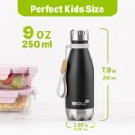 Mollcity 9 oz Water Bottle Stainless Steel Double Wall Vacuum Insulated Sports Water Bottle for Kids, Small Mini Cola Shape Water Bottle Leak Proof (Black-Silver) - Image 6