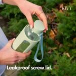 KIVY Glass Water Bottle with Silicone Sleeve 32 oz [WITH MEASUREMENT] - Borosilicate Glass Water Bottle Screw Top - Clear Bottles with Measurement Marking - Slim Waterbottle Aesthetic - Sage Green - Image 3