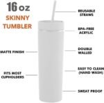 momocici Personalized 16 oz Initial White Matte Skinny Tumbler with Lid and Straw.Customized Letter R Slim Monogrammed Tumbler.Double Walled Plastic Cup for Smoothie Tea Iced Coffee. - Image 3