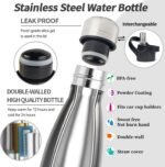 Insulated Water Bottle,17oz Stainless Steel Water Bottles with straw lid, Metal Sports Water Bottles for Boys,Girls, Double Wall Vacuum BPA-Free Flask for School, Sports(SLIVER) - Image 4