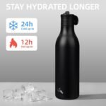 25oz Stainless Steel Water Bottle with Straw, Insulated Metal Travel Water Bottle, Reusable and Leak Proof, BPA Free, Double Wall Design, Black - Image 3