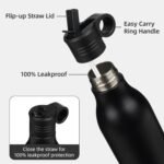 25oz Stainless Steel Water Bottle with Straw, Insulated Metal Travel Water Bottle, Reusable and Leak Proof, BPA Free, Double Wall Design, Black - Image 4