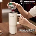 WAGENSTEIGER ERSTEBAHNHOF Alpine Insulated Tumbler Ceramic-Coated Travel Mug with Handle, Twist Lid, and Reusable Straw – Double-Wall Vacuum, Leakproof, Eco-Friendly Smoothie & Coffee Cup (Cream) - Image 4
