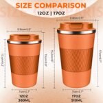 Insulated Coffee Tumbler 12 oz, Stainless Steel Coffee Mug with Lids, Travel Coffee Mug Leak Proof, Double Wall Vacuum Insulated Reusable Coffee Cup, Keep Drinks Hot and Cold (Orange, 12 Ounces) - Image 3