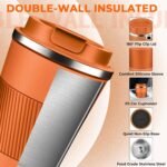 Insulated Coffee Tumbler 12 oz, Stainless Steel Coffee Mug with Lids, Travel Coffee Mug Leak Proof, Double Wall Vacuum Insulated Reusable Coffee Cup, Keep Drinks Hot and Cold (Orange, 12 Ounces) - Image 5