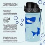 GOPPUS Kids Water Bottle (Straw Lid) - 14 Oz Stainless Steel Travel Bottle, Double Wall Vacuum Leak Proof Kids Cup for School Boys Girls,Iron Shark - Image 3