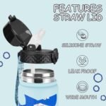 GOPPUS Kids Water Bottle (Straw Lid) - 14 Oz Stainless Steel Travel Bottle, Double Wall Vacuum Leak Proof Kids Cup for School Boys Girls,Iron Shark - Image 4
