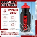 Hushee 12 Pack Cheer Water Bottle Squeeze Bulk 20 oz Cheerleader Reusable Plastic Sports Water Bottles with Pull Top Cap Coach Gift for Team Party Supplies Gym Party Supplies(Black and Red) - Image 3