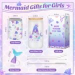 Clexela Birthday Gifts for 4 5 6 7 8 9 10 11 12 Year Old Girls Monogrammed Initial Glass Cups,16oz Glass Cups with lid and straw, Personlized Valentine Mermaid Gifts for Kids Girls Purple A - Image 3