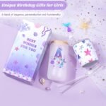 Clexela Birthday Gifts for 4 5 6 7 8 9 10 11 12 Year Old Girls Monogrammed Initial Glass Cups,16oz Glass Cups with lid and straw, Personlized Valentine Mermaid Gifts for Kids Girls Purple A - Image 5