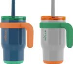 REDUCE 14 oz Coldee Tumbler with Handle for Kids - 2 Pack, Leakproof Insulated Stainless Steel Mug with Lid & Spill-Proof Straw, Keeps Drinks Cold up to 18 Hrs, Grey and Navy - Image 3