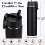 Neihepal 22 oz Insulated Water Bottles Bulk, Stainless Steel Water Bottles Bulk with Leak Proof Straw Lid, Wide Mouth Double Walled Vacuum Keeps Cold and Hot(Black,8 Pack) - Image 3