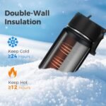 Neihepal 22 oz Insulated Water Bottles Bulk, Stainless Steel Water Bottles Bulk with Leak Proof Straw Lid, Wide Mouth Double Walled Vacuum Keeps Cold and Hot(Black,8 Pack) - Image 4