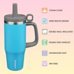 BJPKPK 32oz Stainless Steel Insulated Tumbler with Handle and Straw Travel Coffee Mug Thermal Cups with Lid,Reef Blue - Image 3