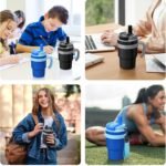 13.5oz Kids Insulated Tumbler with Straw,2 Pack Kids Insulated Water Bottle Stainless Steel Double Wall Vacuum Tumbler with 2 in 1 Sip/Swig Lids,Leak Proof Water Bottle for School(Black-Blue) - Image 7