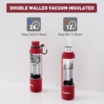 Exllena Slim Insulated Water Bottles for Travel 25oz with Clip, Double Wall Vacuum Stainless Steel Water Bottle Keeps Drinks Cold 24 Hrs/Hot 12 Hrs, 100% Leakproof, BPA Free（Red） - Image 5