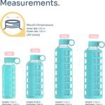 purifyou 40oz / 32oz / 22oz / 12oz Borosilicate Glass Water Bottle with Time & Volume Markers, Silicone Sleeve, Stainless Steel Lid | Reusable Glass Bottle for Water & Juice (32oz Aqua Blue) - Image 3