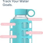 purifyou 40oz / 32oz / 22oz / 12oz Borosilicate Glass Water Bottle with Time & Volume Markers, Silicone Sleeve, Stainless Steel Lid | Reusable Glass Bottle for Water & Juice (32oz Aqua Blue) - Image 4