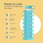 purifyou 40oz / 32oz / 22oz / 12oz Borosilicate Glass Water Bottle with Time & Volume Markers, Silicone Sleeve, Stainless Steel Lid | Reusable Glass Bottle for Water & Juice (32oz Aqua Blue) - Image 5