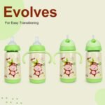 PHEENOWL Stainless Steel Insulated Baby Bottle 10oz – Medium-Flow Nipple & Straw Lid with Removable Handles, Thermal Water Bottle for Toddler BPA and Phthalates-Free (Monkey) - Image 4