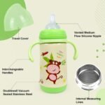 PHEENOWL Stainless Steel Insulated Baby Bottle 10oz – Medium-Flow Nipple & Straw Lid with Removable Handles, Thermal Water Bottle for Toddler BPA and Phthalates-Free (Monkey) - Image 6