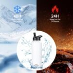 StarSpeed 40oz Insulated Water Bottle with Straws & 2 Lids, Stainless Steel Double Walled Vacuum Water Flask, Wide Mouth Sports Water Bottle for Gym Camping Hiking, White - Image 3